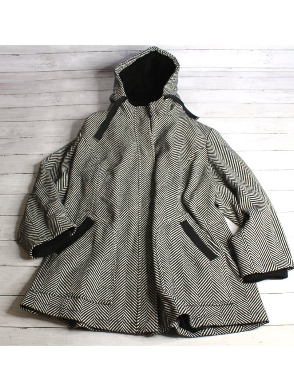 Details Intl Women's Winter Coat Plus Size 3X Wool Hooded Herringbone